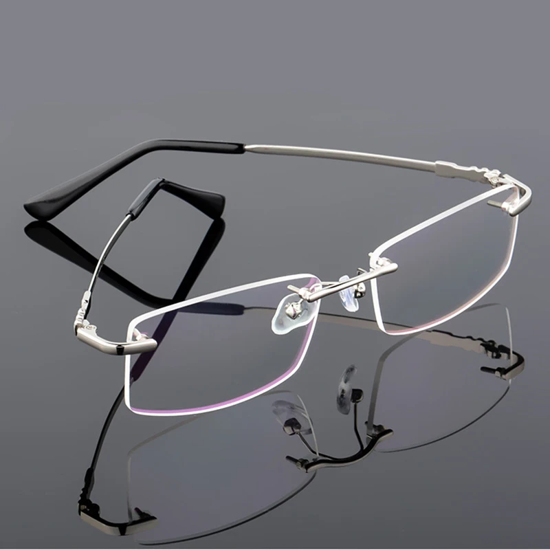 Lightweight Rimless Glasses Frame Metal Alloy Driving Eyeglasses Frames Men Square Myopia