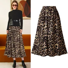 Женская эластичная талия размера плюс трапециевидные юбки длинные свободные леопардовые юбки больших размеров юбки