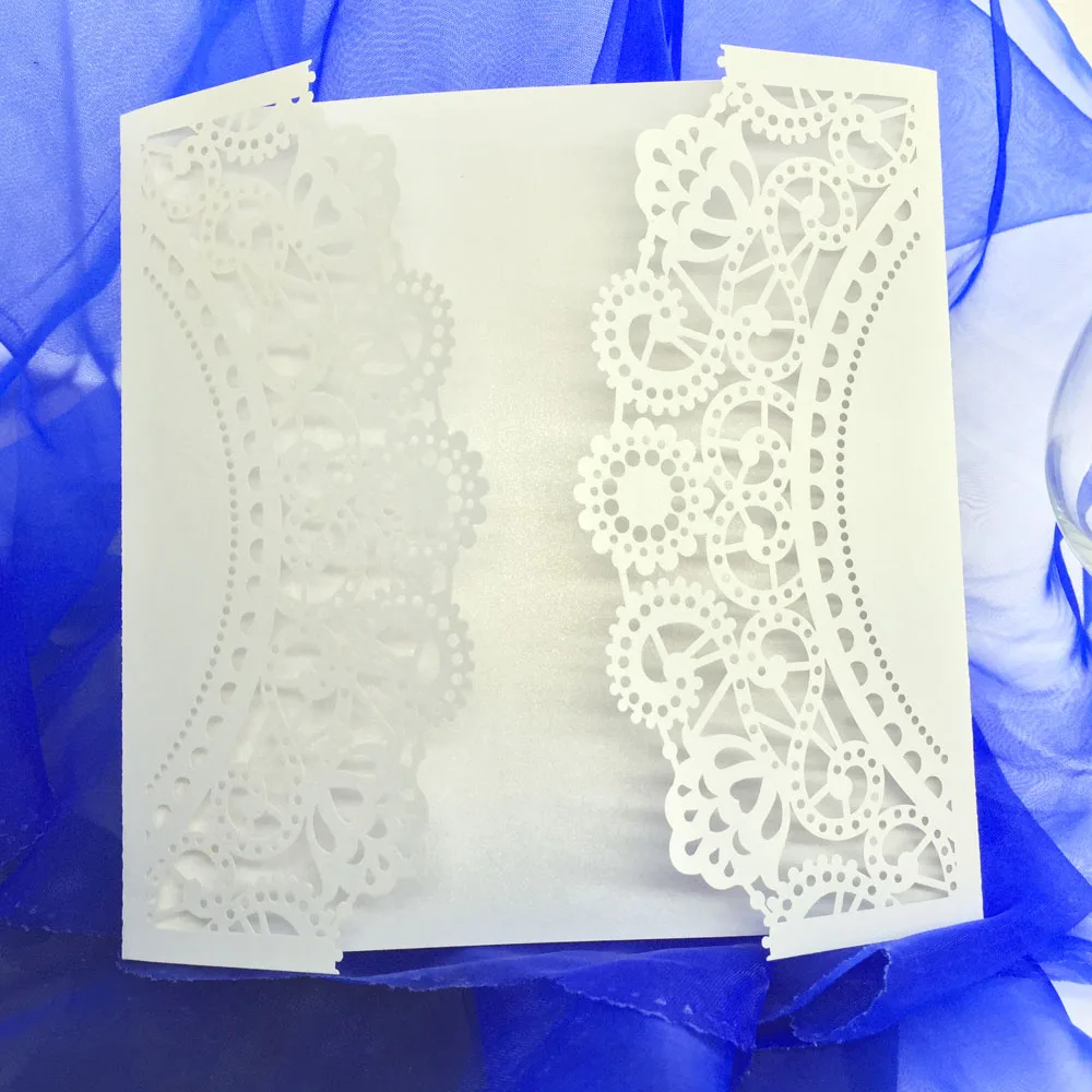  40 pcs/set White Laser Cut Wedding Cards Hollow Out Craft Invitation Cards Flower Pattern For Celeb - 32768786032