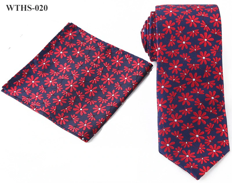 Tailor Smith Necktie and Hankerchief Set Dot Animal Wolf Shark Floral Tie Set 7.5CM Microfiber Woven Suit Tie with Pocket Square