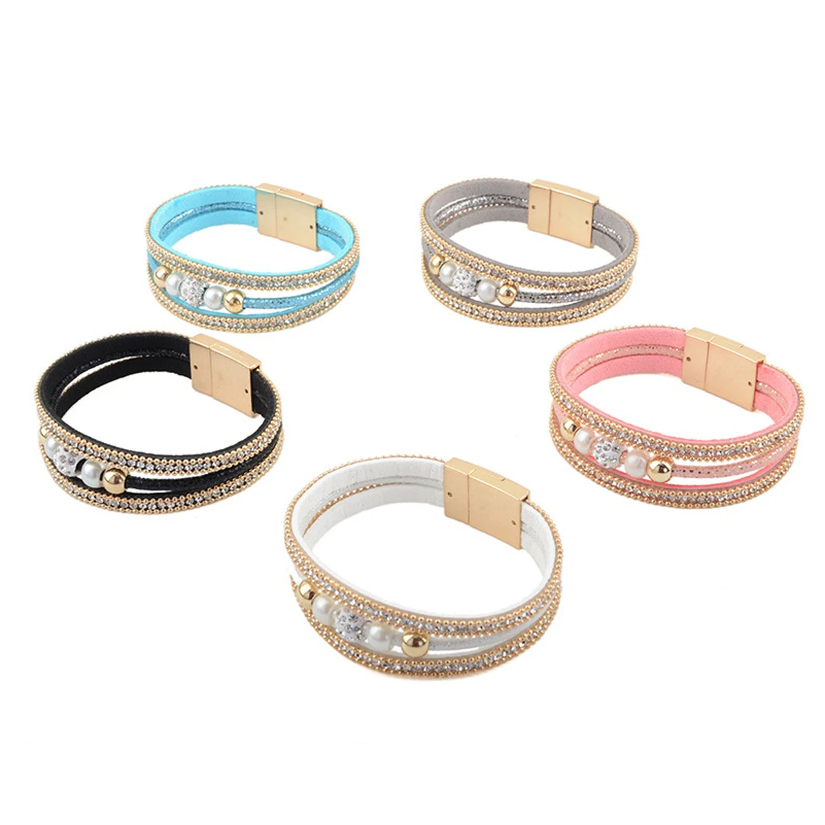 Vintage Fashion Women Bracelet Jewelry Leather Multilayer Luxury Full Crystal Beads Bracelets Punk Charm Magnetic Bangle Cuff