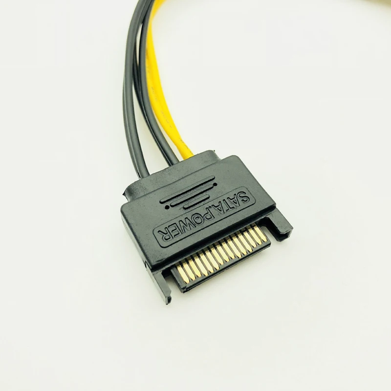 Single SATA 15pin to 8pin(6+2) Powr Adapter Cable 20cm PCI-E SATA Power Supply Cable 15-pin to 8 pin cable for BTC Miner Mining