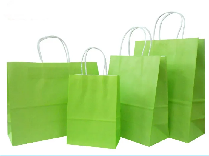 Free shipping Wholesale 50pcs/lot Green Kraft Paper Shopping Handle Bags 4Kinds of Size Clothes ...