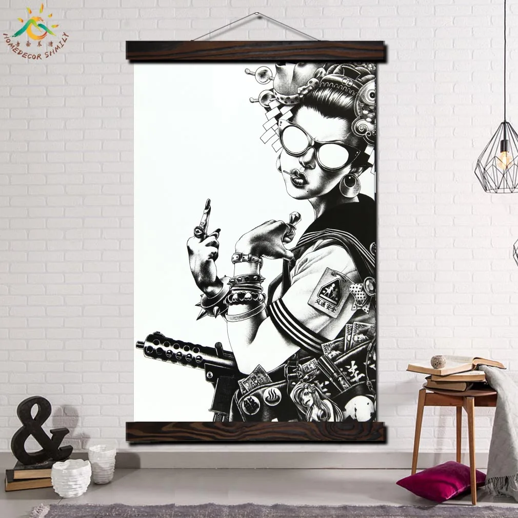 Лучший! Cool Uniformed Gun Girl Современные Wall Art Принт Поп-Арт Картина И Кадр Афиши Прокрутки Холст Лучший!