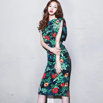 

Slim OL Backless Bodycon Dress Women Sexy High Waist Vintage Pencil Dresses Casual Print Flower Sheath Retro Vestidos TA5013