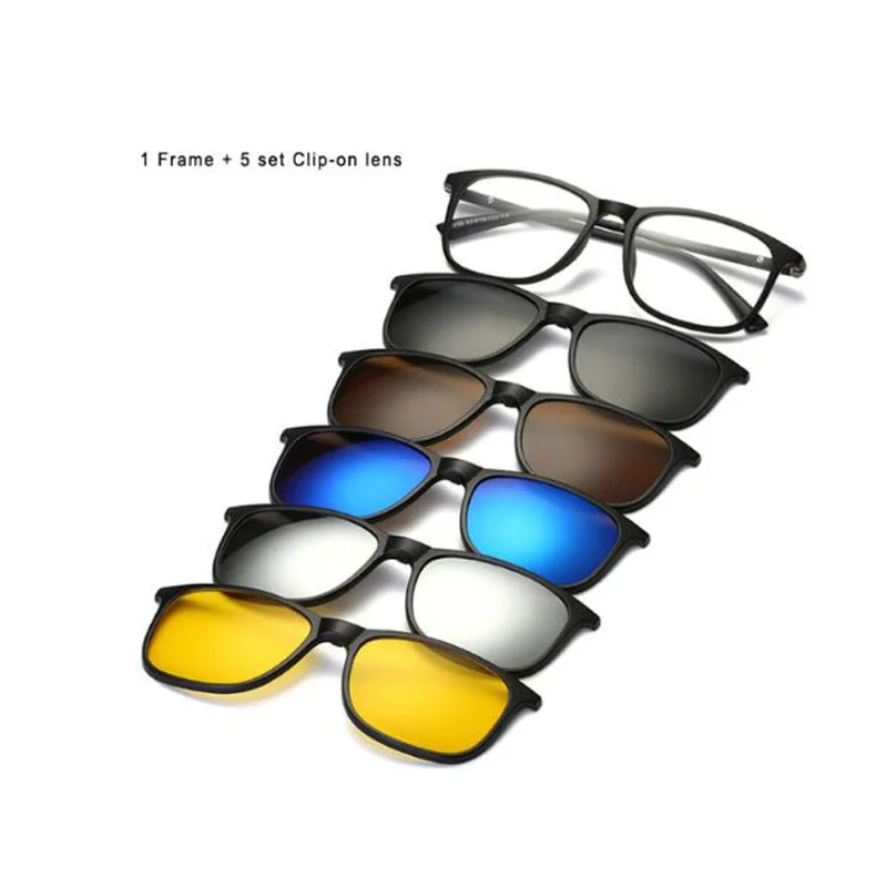 

5 set Clip lens+1 Frame Hiking Eyewear Mirror Polarized Sunglasses Clip-on magnets can absorb Myopia Hyperopia glasses