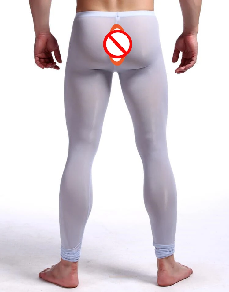 fleece long johns New Men's Brand Sexy Nylon Transparent Long Johns Homme Lce Silk Sheer Leggings Bottoms Gay Spandex Lounge Tights Underwear merino wool long johns