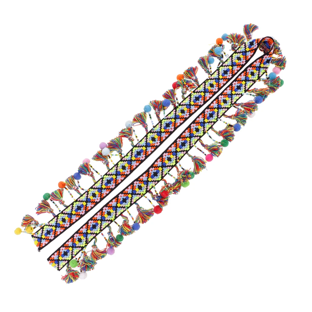 1 Yard Colorful Pom Pom Beads Fringe Tassels Braid Jacquard Ribbon Trim 60mm for DIY Clothes Leather Craft Accessories