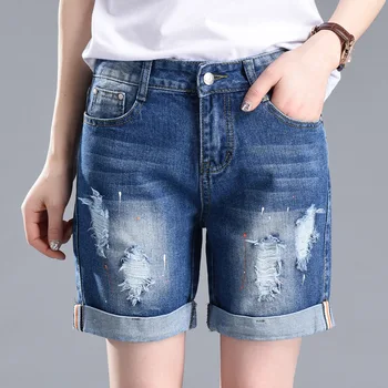 

Women Clothing Denim Shorts Summer Ripped Short Jeans Femme Large size fat mm Trousers 200 pounds plus size Loose Shorts