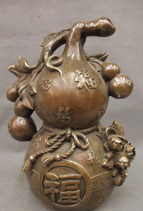 

Collectible bronze S1369 11"Folk Chinese Bronze Copper Evil Spirits BiXie Flower Fu Gourd Statue Figurine B0403
