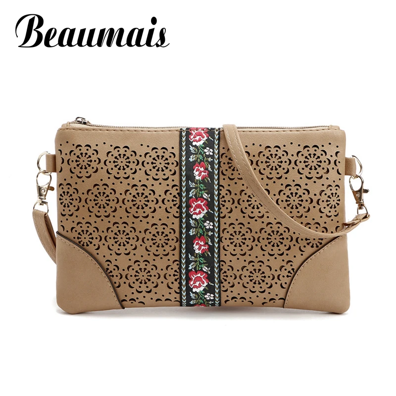 

Beaumais Summer Style Pu Leather Shoulder Bag Embroidery Hollow Out Ladies Crossbody Bags For Women Messenger Bags Clutch DB5954