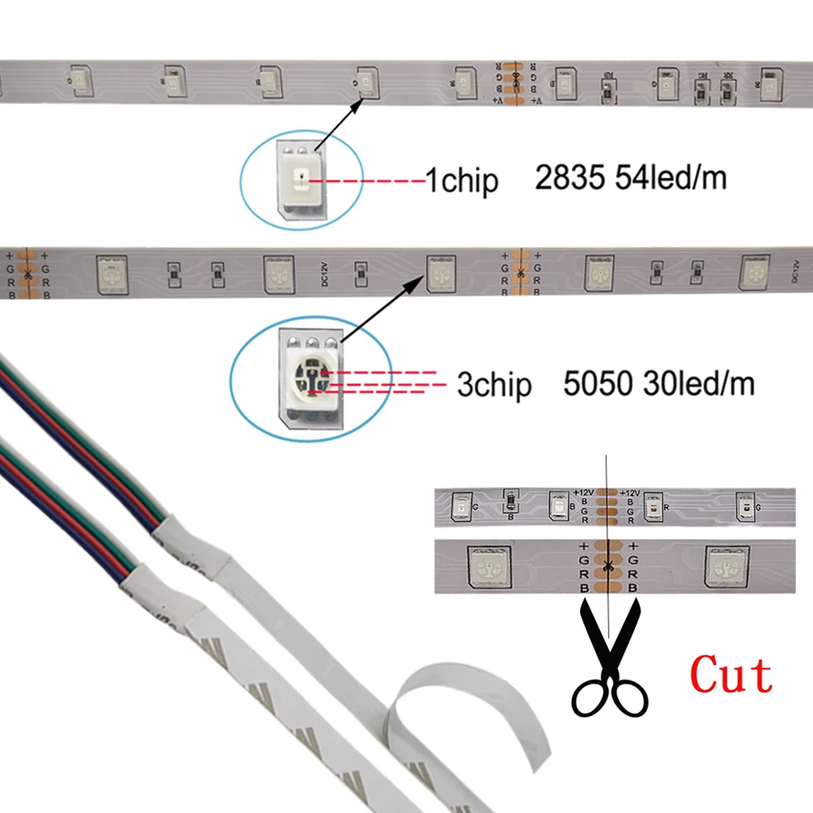 RGB Светодиодная лента 12 В SMD 5050 гибкая постоянного тока Диодная fita de 5 м 10 15 с