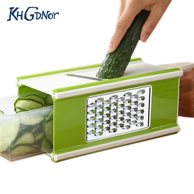 

6-in-1 Grater Box Multifunction Fruit and Vegetable Cutters Shredder Slicer Peeler Cookware Set With Container Box