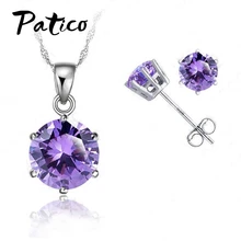 Nuevo elegante 8 colores Zirconia cúbica 925 juego de joyas de plata de ley 6 pinzas pendientes colgante collar 18 "cadena(China)