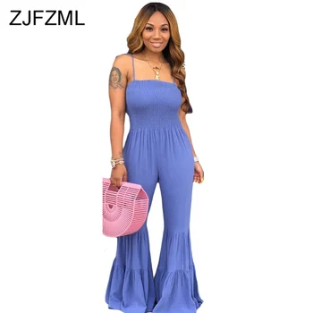 

Spaghetti Strap Rompers Womens Jumpsuit Neon Orange Strapless Sleeveless Flare Bodysuit Summer Female Backless One Piece Overall