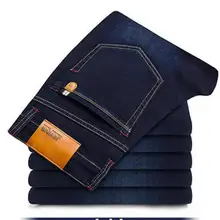 Большие размеры 28-46 мужские джинсы Высокие Стрейч прямые длинные узкие брюки модные повседневные Черные синие джинсы мужские деловые джинсы