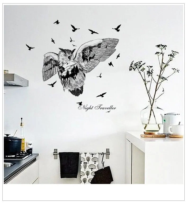 Nordic персонализированные черный Сова силуэт ПВХ стены Стикеры для детей номеров муур Стикеры s Home Decor Art Наклейки Pegatinas де сравнению