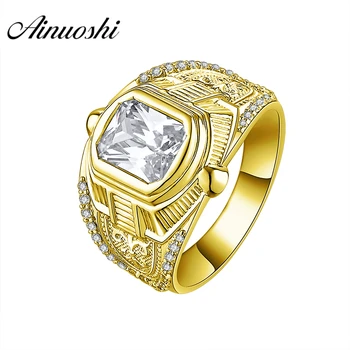 

AINUOSHI Luxury 14K Solid Yellow Gold Male Ring Wide Wedding Band 2.5CT Rectangle Cut SONA Diamond Ring Men Wedding Fine Jewelry