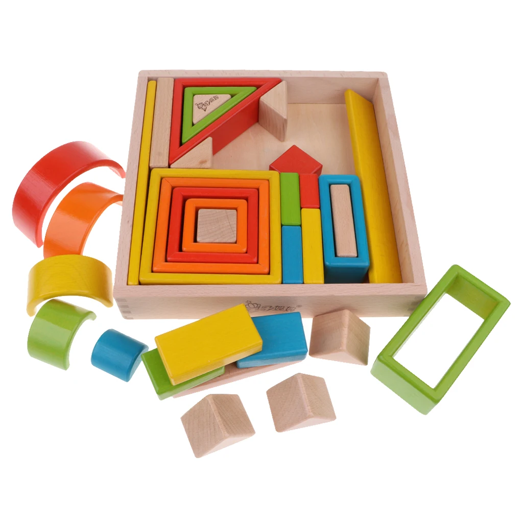 

Wooden Rainbow Stacking Blocks (6 Colors & 4 Shapes) Educational Toys for Kids Toddler