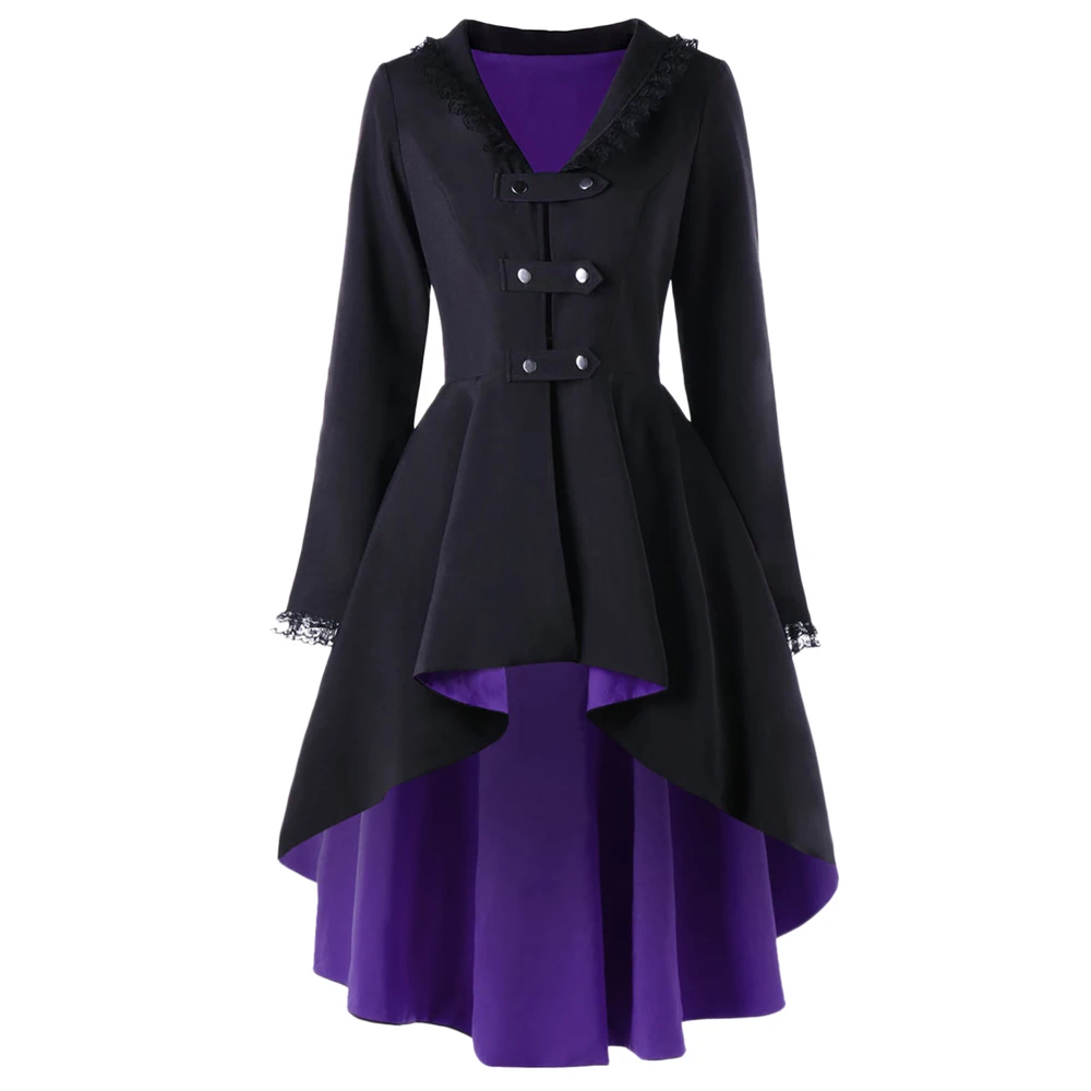 Новинка, готический Тренч, осеннее пальто для женщин, на шнуровке сзади, Bottons, высокие, низкие пальто, v-образный вырез, длинные женские топы, пальто, верхняя одежда - Цвет: Purple