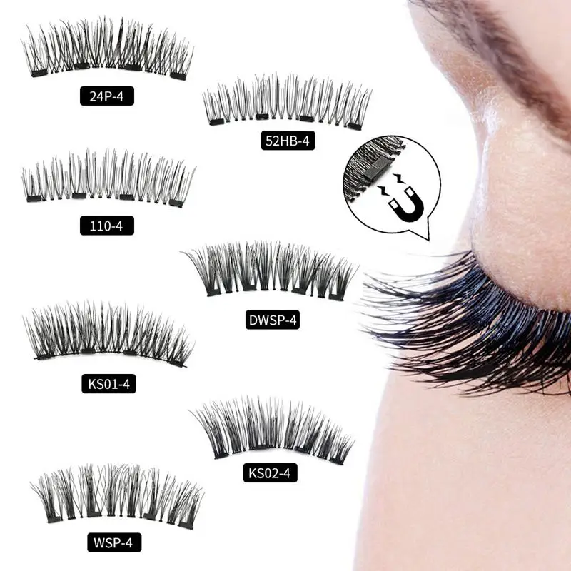

Four Magnet 3D Magnetic False Eyelash Set Simple Fast Glue-free Magnetic False Eyelashes Extension Lashes Makeup Tools