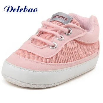 

Delebao Lace With Breathable Mesh Baby Shoes Super Comfortable Sole Soft Toddler Shoes Fashion Style Design First Walekrs