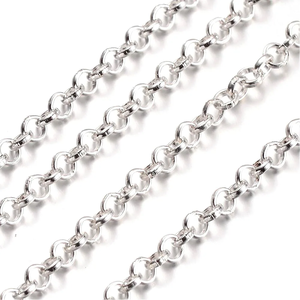 

100M/roll Iron Rolo Chain, Lead Free, Silver Color, Come On Reel, Size: Chain: about 4mm in diameter, 1mm thick