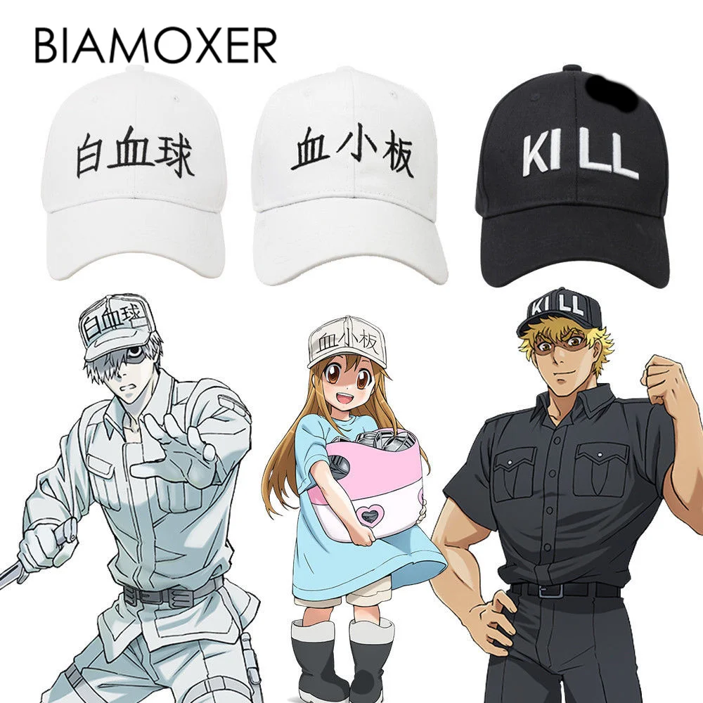 

Biamoxer Hataraku Saibou Cells at Work Baseball Cap Visor Sun Hat Snapback Cosplay Props White Black Baseball Hat Cap