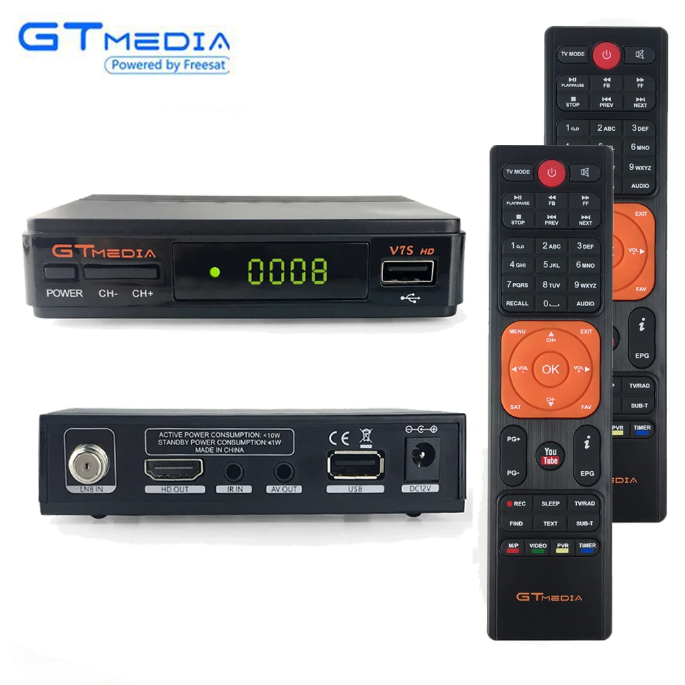 GtMedia V7s цифровой спутниковый ресивер HD DVB-S2 декодер Up V7+ дополнительный пульт дистанционного управления ТВ-тюнер Cline конвертер Youtube Biss VU