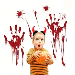 Хэллоуин крови отпечаток Пастер Водонепроницаемый Стикеры съемный двери декор Стекло окна Гостиная Стикеры s
