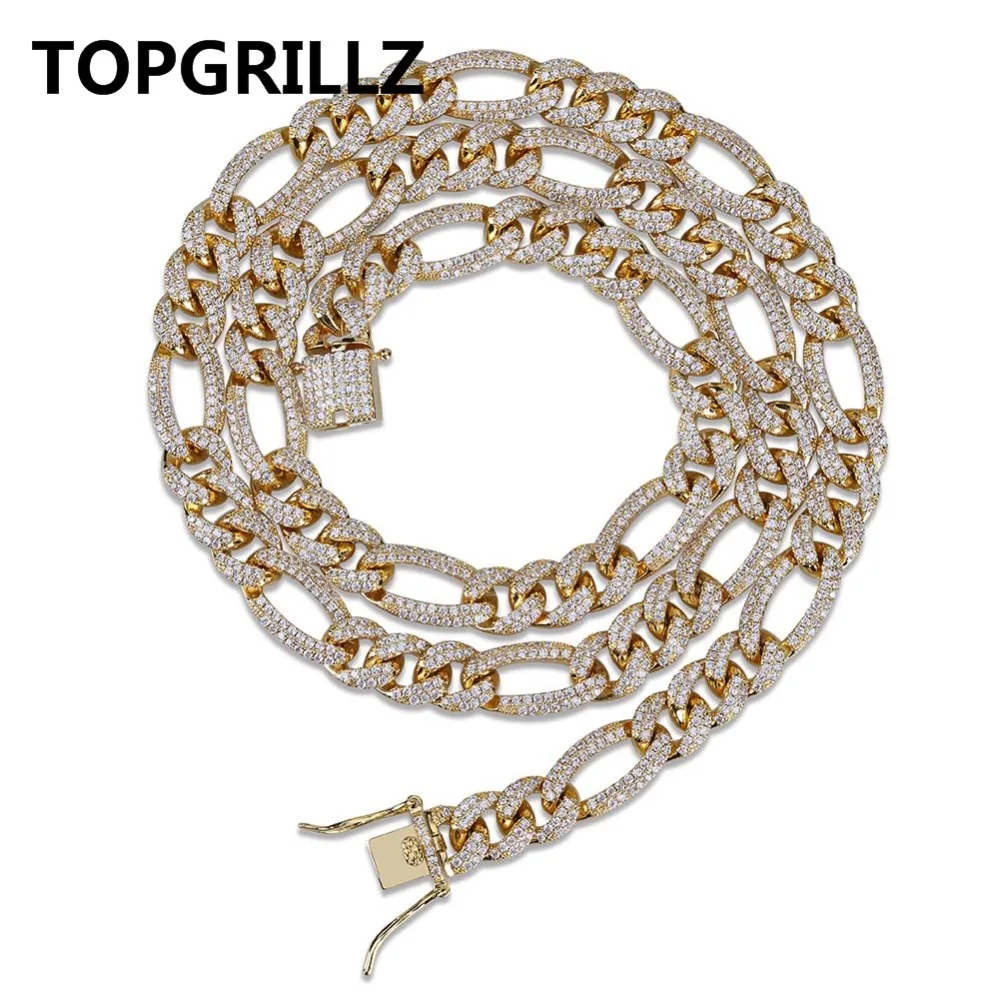 

TOPGRILLZ 10mm Hip Hop Iced Out Full CZ Figaro Chain Link Necklace Gold Silver Color Necklace Men Charm Jewelry Gifts