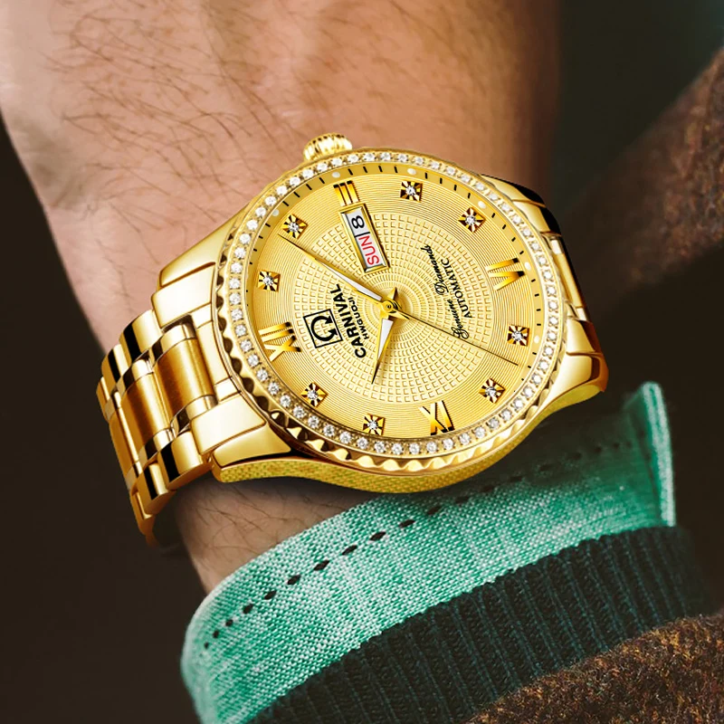 Механические часы для мужчин relogio masculino dourado mode homme relog erkek saat gold mab светящиеся