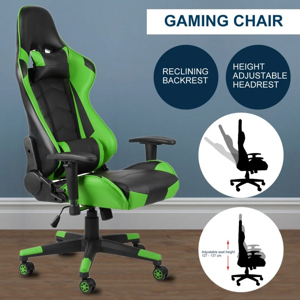 

360 Degree Rotation Rolling Wheels Home Office Computer Desk Ergonomic Height Adjustable Gaming Chair Recliner Racing Chair