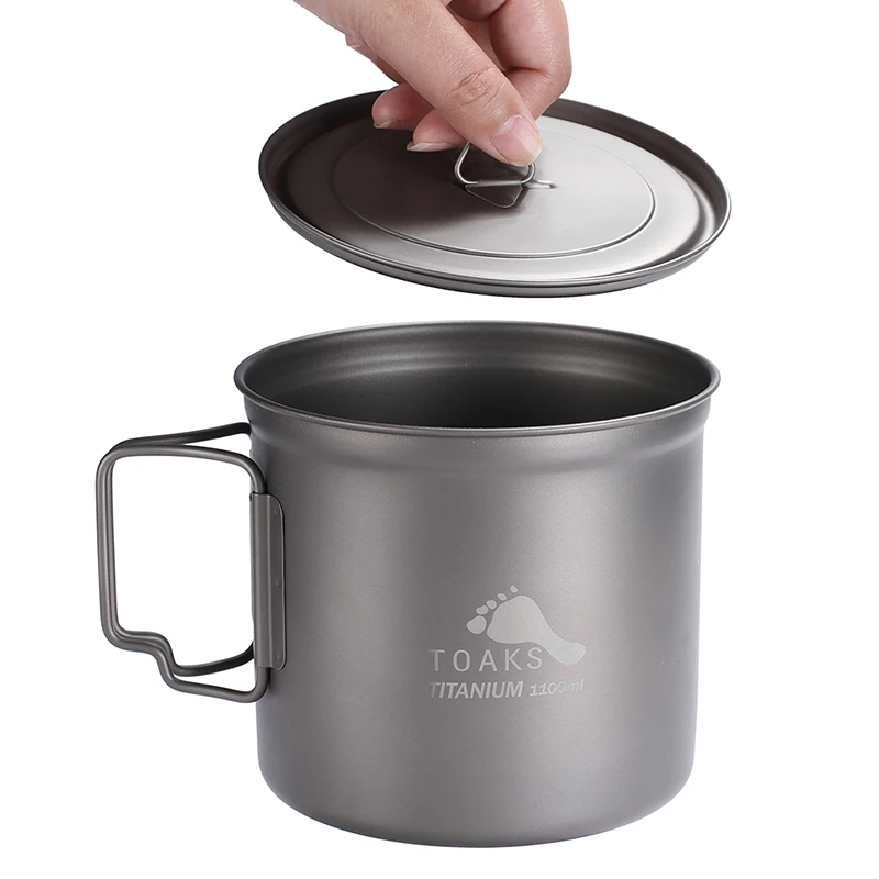 Copo de Titânio Acampamento ao ar Copo de Titânio para Acampamento ao ar Utensílios de Mesa Toaks Ultraleve Livre Fogão para Caça Esportes Pot-1100 1100ml 6 Esporte e Lazer