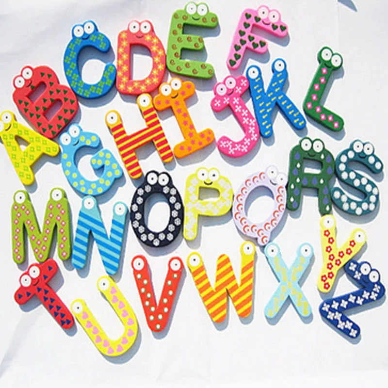 

1 Set Kids Baby Wooden Alphabet 26Pcs Letters Fridge Magnet Educational Learning Study Cartoon Toy Unisex Gift
