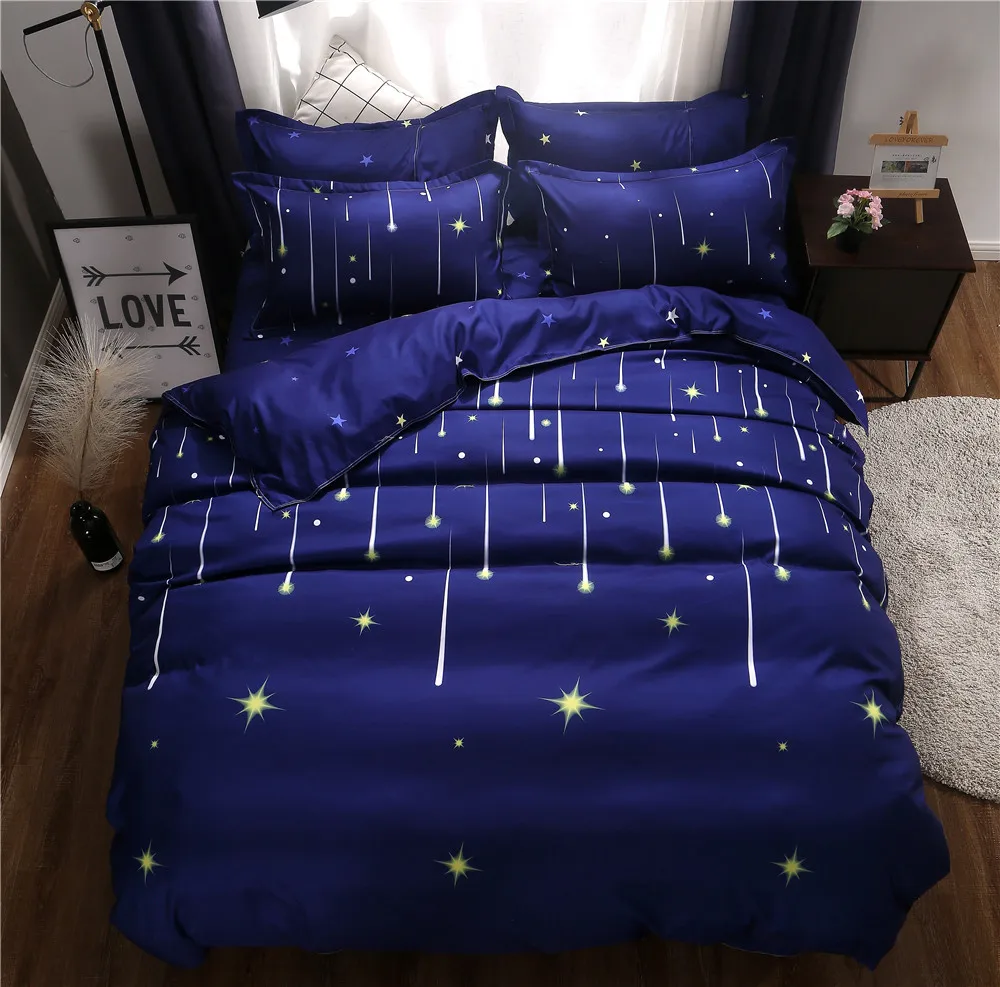 

Home Textile King Queen single full twin Bedding Set blue Star Duvet Cover Pillow Case bed Sheet Brief Bed Linen Girl Bedclothes