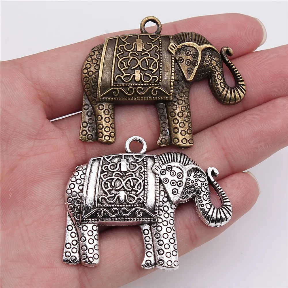 

WYSIWYG 2pcs 38x48mm 2 Colors Antique Silver Antique Bronze Big Elephant Pendant Big Lucky Elephant Charm Big Elephant Charm