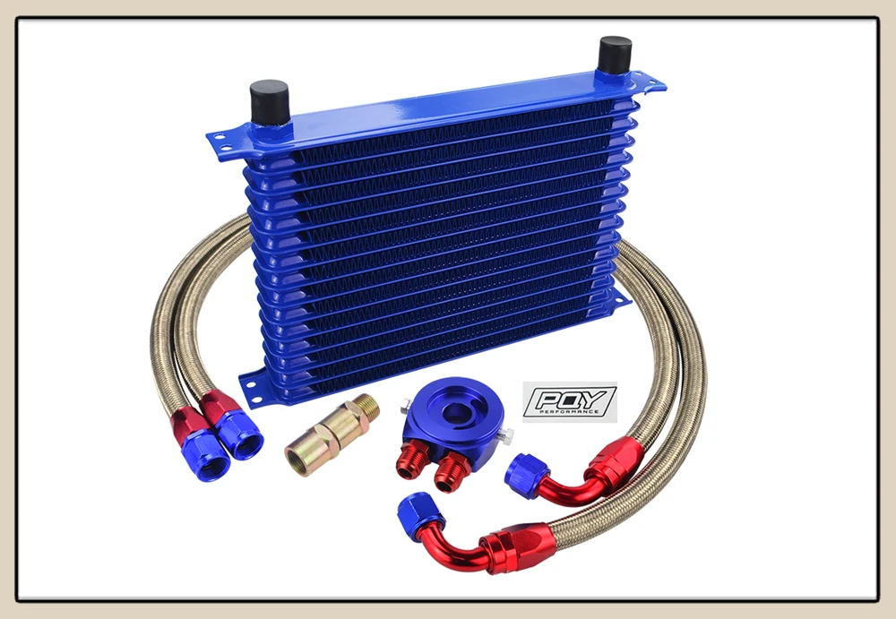 LZONE-Универсальный 15 рядов масляный радиатор комплект+ Масляный фильтр Сэндвич адаптер+ нейлон нержавеющая сталь плетеный Масляный шланг с наклейкой PQY