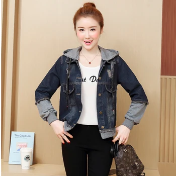 

WY Autumn Vintage Female Denim Jacket or High quality Casual jacket winter Women long Coat Female plus size Jackets XXL 3XL