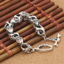 Ручной работы Таиланд 925 серебряный браслет со скелетом Винтаж череп из серебра головы браслет реального Чистая бласлет с серебряным черепом