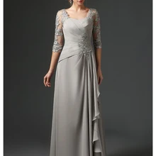 Серебряные платья для матери невесты трапециевидные 3/4 рукава шифон Кружева размера плюс длинные элегантные свадебные платья для матери жениха