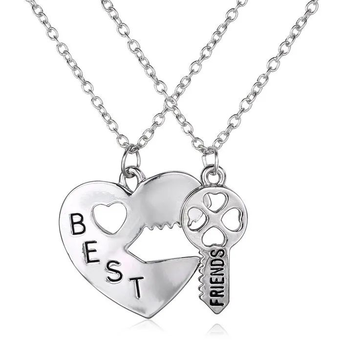 

Vintage Puzzle Stainless Steel Pendant Necklace Best Friends Jewelry Key Heart Charms Couple Friendship Necklaces Pendants