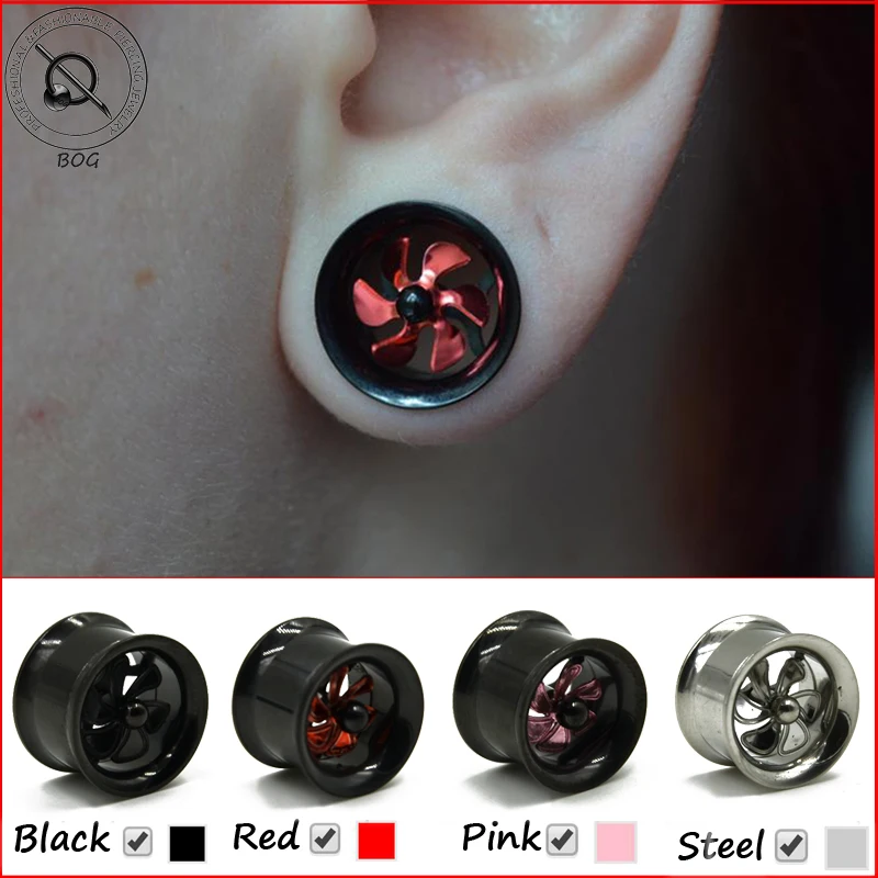 Ear Tunnel Plugs Stainless Steel Gauge Expander Windmill Fan Style Ear