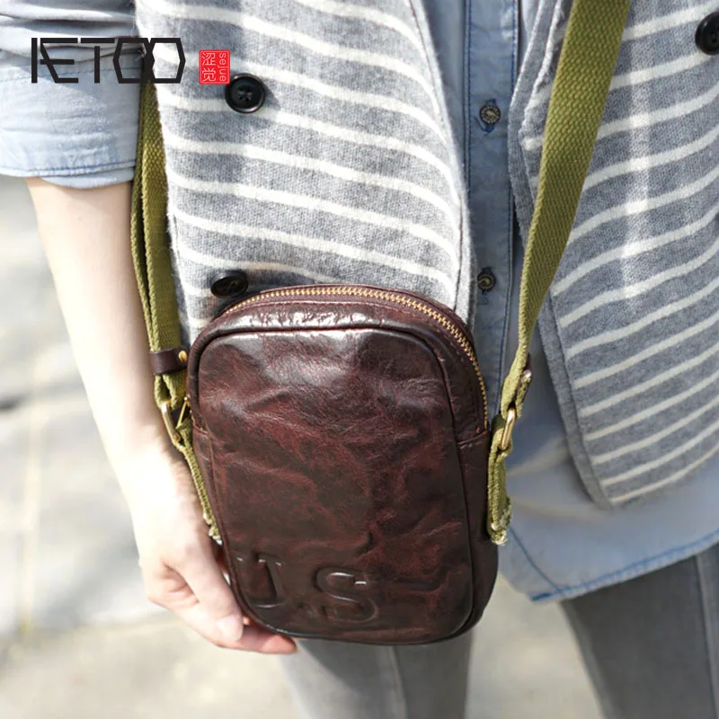 AETOO Handmade leather old retro leather leisure shoulder bag diagonal package small mobile phone package female bag AETOO Handmade leather old retro leather leisure shoulder bag diagonal package small mobile phone package female bag