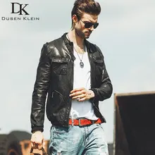 Мотоциклетная кожаная куртка для мужчин Dusen Klein бренд натуральная кожа черный/Тонкий/простой/дубленка DK059