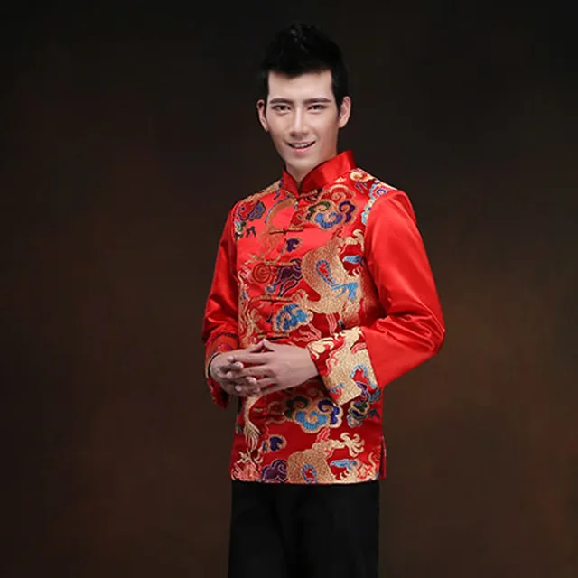 Satin Cheongsam Tops Traditional Chinese Dress Dragon Robe Oriental ...