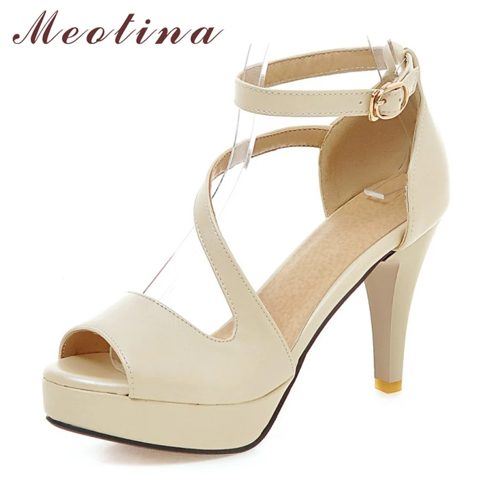 

Meotina Shoes Women Summer Shoes Gladiator Sandals High Heels Sandals Open Toe Platform Ladies Shoes Beige White Big Size 9 43