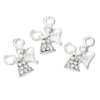 

DoreenBeads Zinc metal alloy Charm Pendants Angel silver color Clear Rhinestone 17mm( 5/8") x 14mm( 4/8"), 1 Pc new