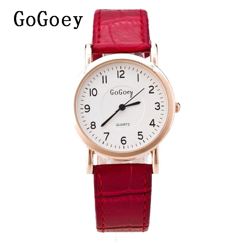 Горячая продажа Gogoey бренд розовое золото кожаный чехол часы для мужчин и женщин
