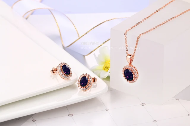 Classic Luxury Purple Crystal RoseGold Color Fashion Jewelry